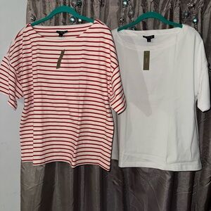 J. Crew Red Striped and White Short Sleeve Tees